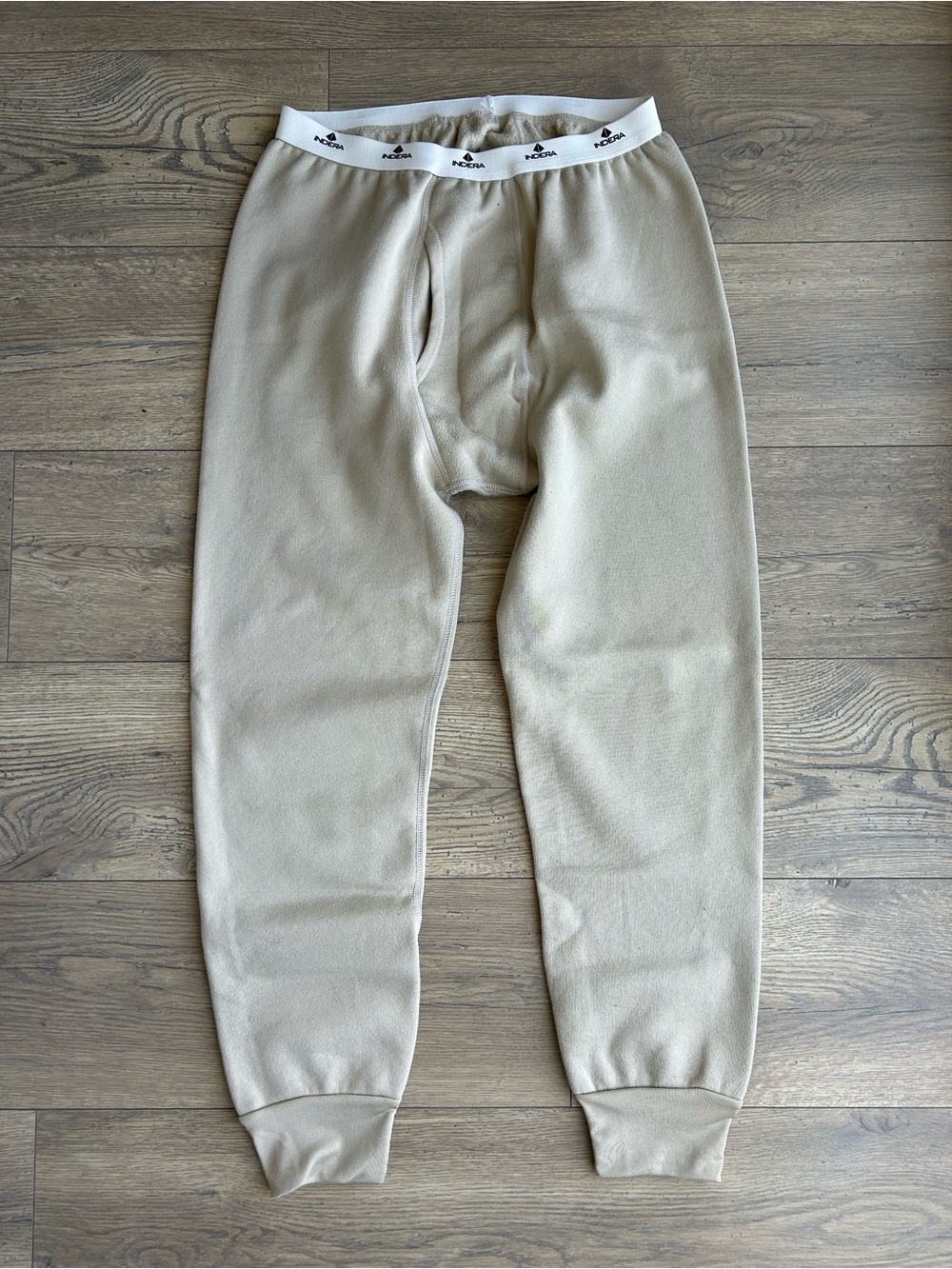 Indera Beige Thermal Bottoms with Elastic Logo Waistband